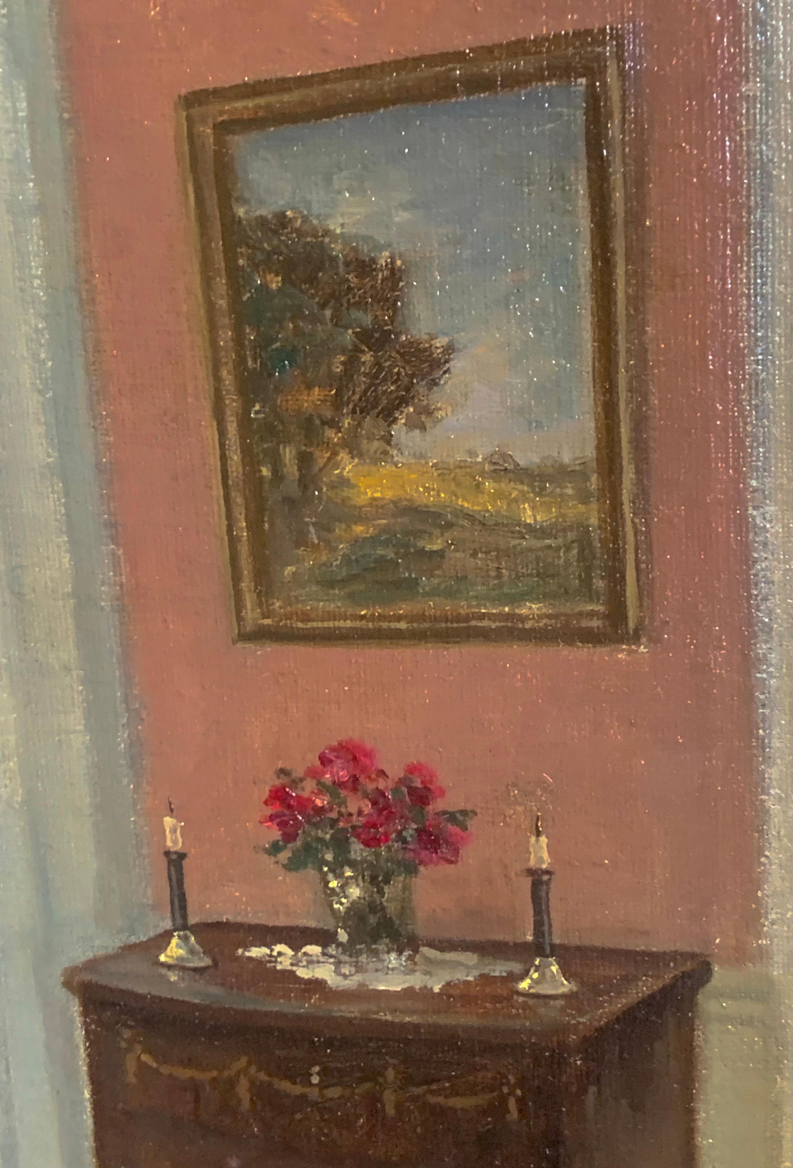 Window’s Light in a Pink Interior -  Wilhelm Henriksen (1880-1964) Danish school - Impressionist Painting by William Henriksen