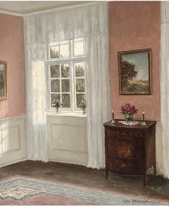Antique Window’s Light in a Pink Interior -  Wilhelm Henriksen (1880-1964) Danish school