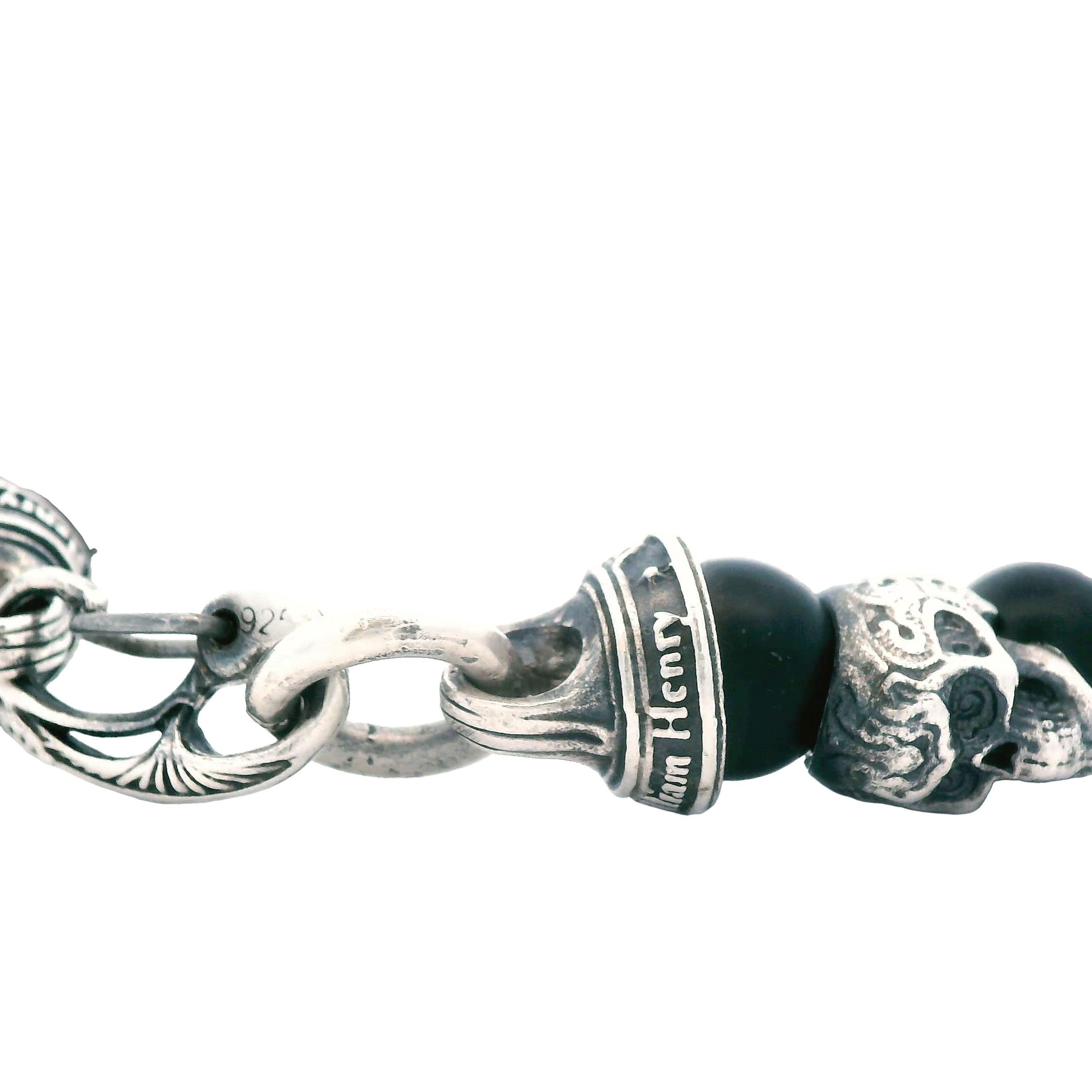 WILLIAM HENRY Alternating Shaman Onyx & Silver Skull Bracelet 925 Silver For Sale 2