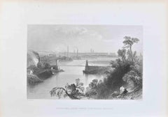 Antique Aberdeen from Above the Chain Bridge - Lithograph By W.H. Bartlett -19th Century