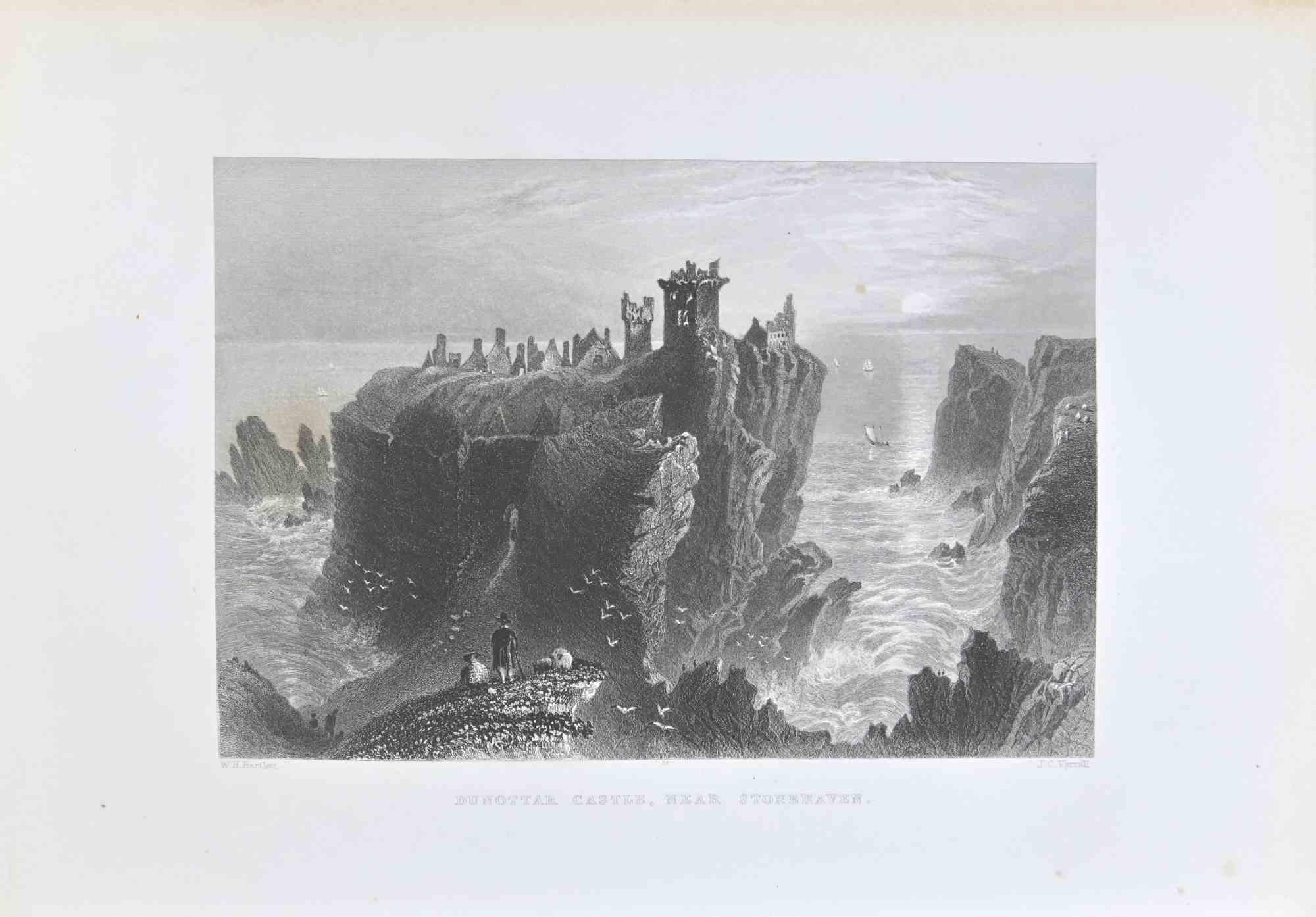 William Henry Bartlett  Landscape Print – Dunnottar Castle, Stonehaven – Radierung von W.H. Bartlett – 1845