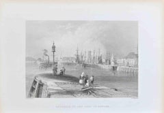 Eingang zum Hafen von Dundee – Lithographie von W.H. Bartlett – 19. Jahrhundert