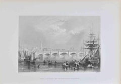 Antique New Bridge and Bromielaw, Glasgow - Lithograph By W.H. Bartlett - 19th Century