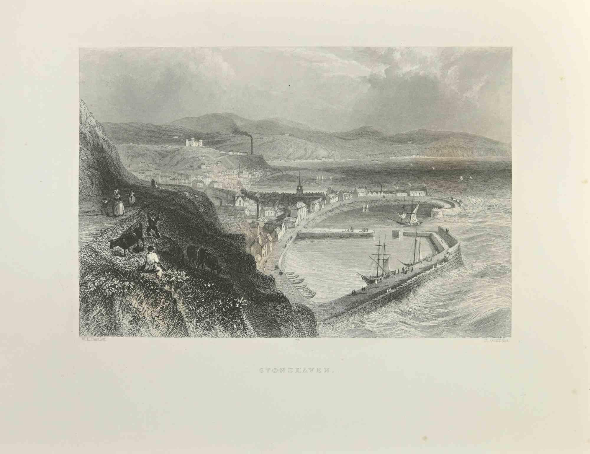 Stonehaven – Radierung von W.H. Bartlett – 1845