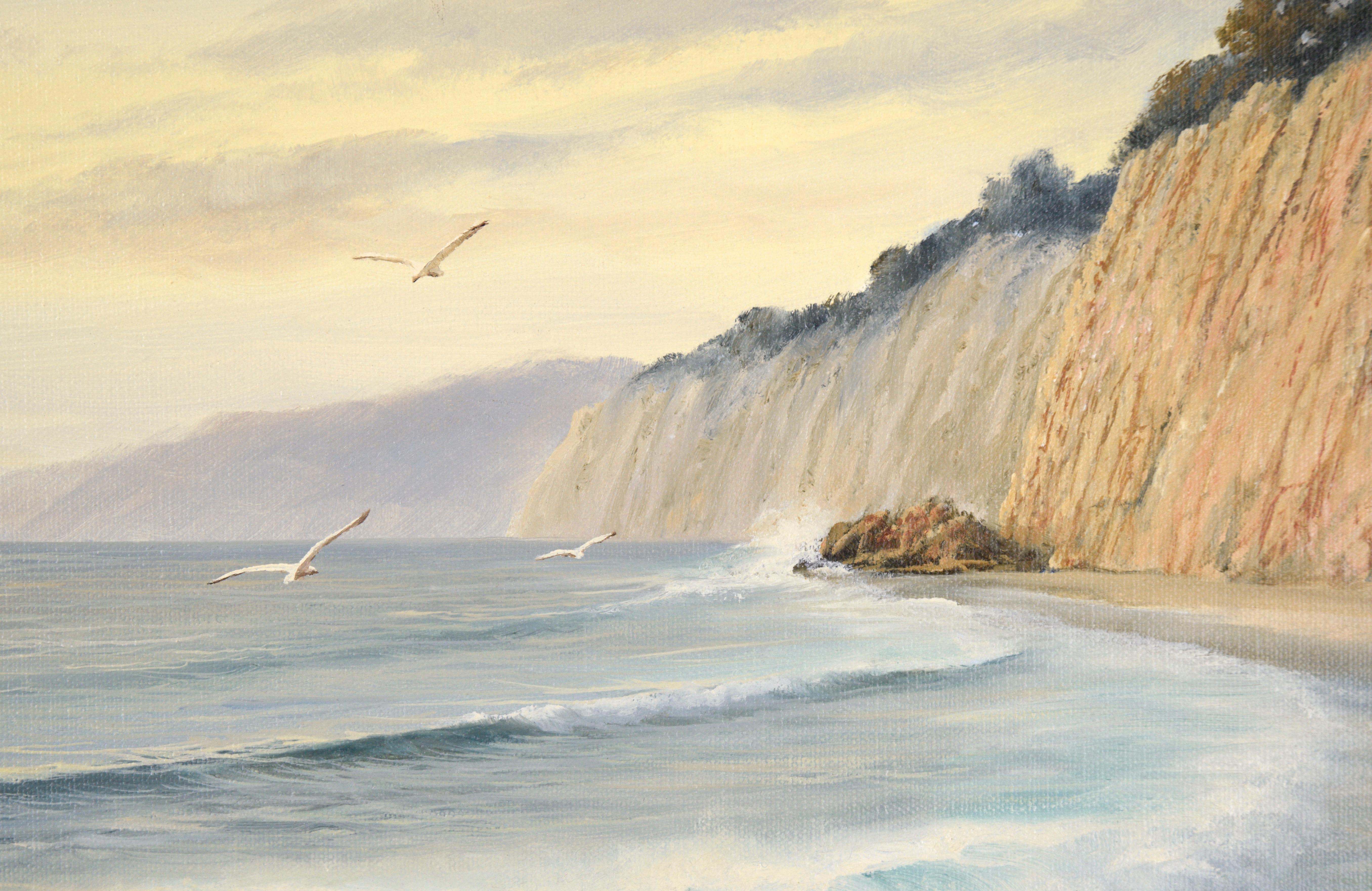 La vague ondulante à la côte - Paysage marin - Beige Landscape Painting par William Henry Blackman