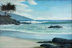 "Maui Shores" Splendeur des îles Hawaïennes dans un cadre en Wood Wood 1965 William Blackman