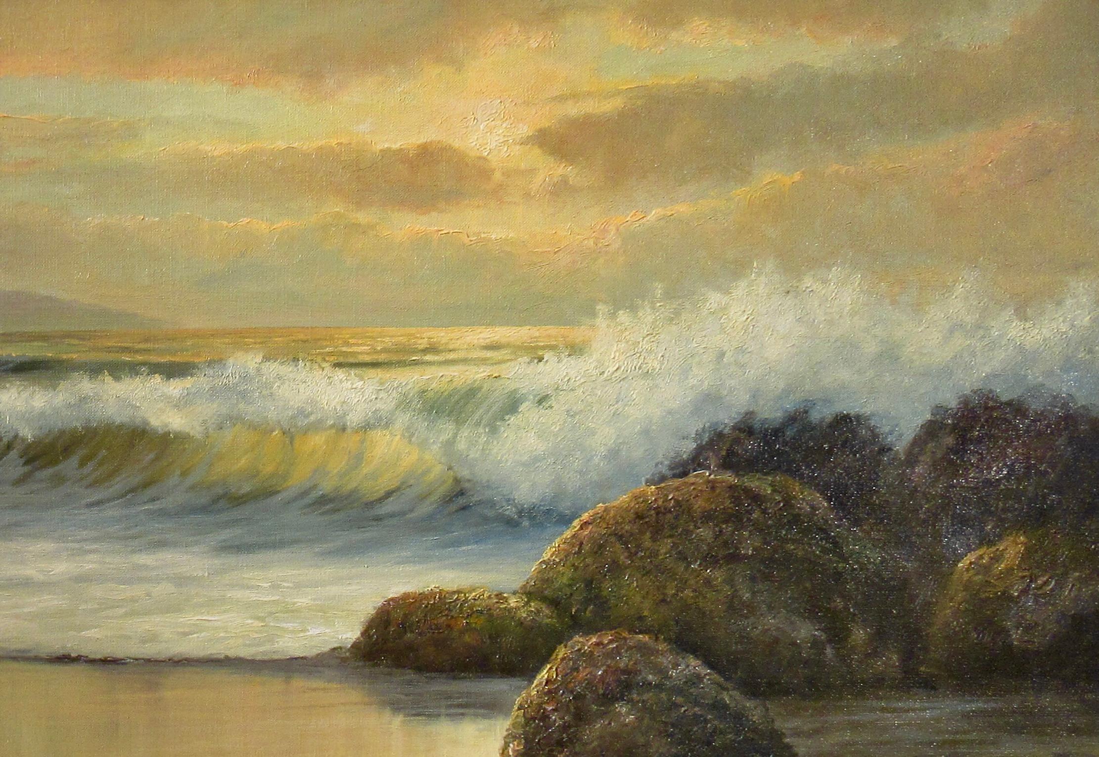 Paisaje marino, Costa de California II - Figurative Painting Negro de William Henry Blackman