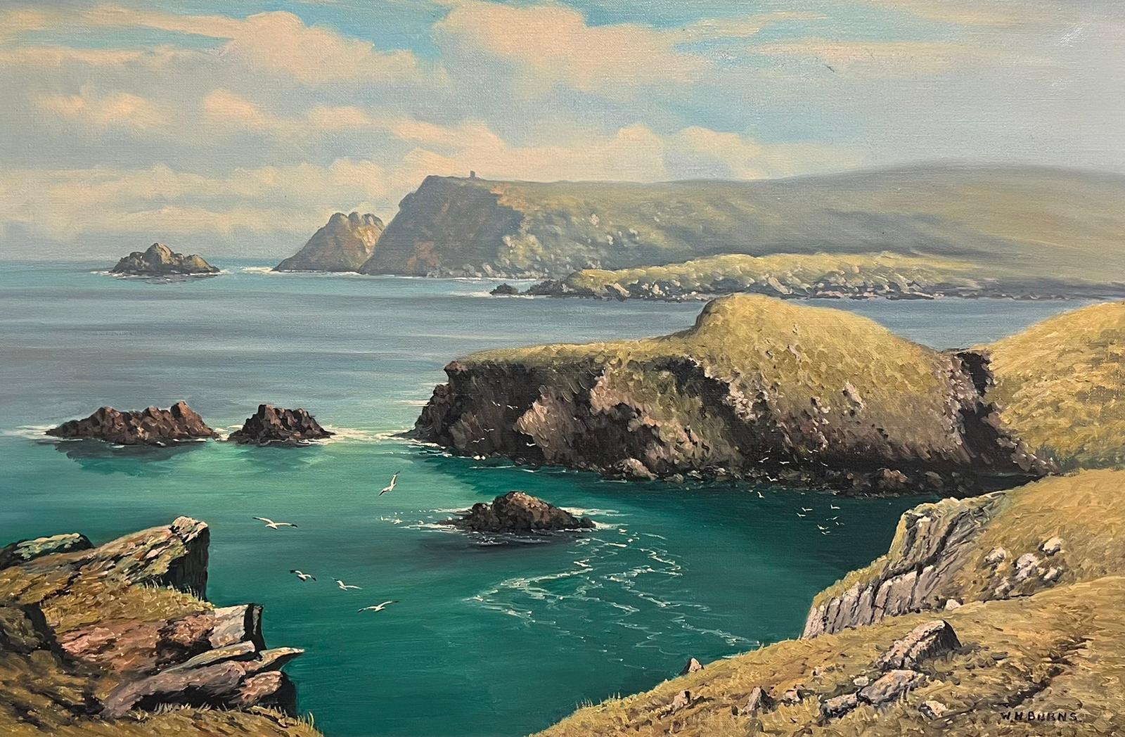 Paisaje costero irlandés Acantilados y océano Glen Head Condado de Donegal Pintura grande - Painting de WILLIAM HENRY BURNS (1924-1995)