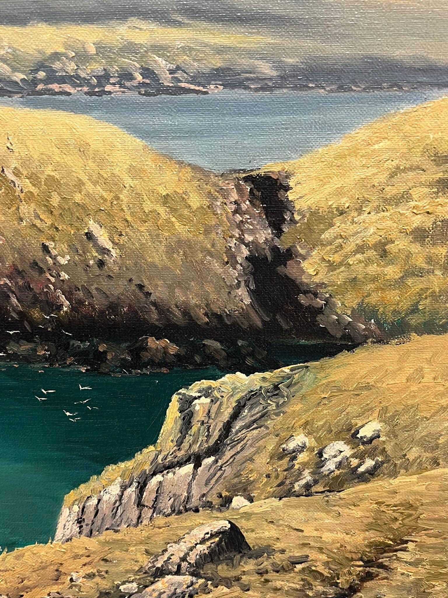 Paisaje costero irlandés Acantilados y océano Glen Head Condado de Donegal Pintura grande en venta 1