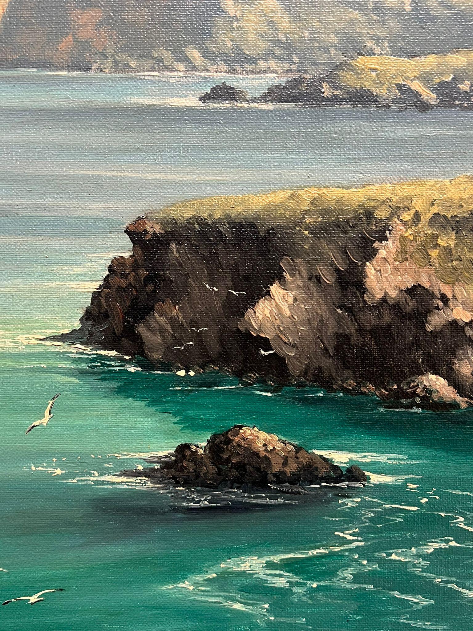 Paisaje costero irlandés Acantilados y océano Glen Head Condado de Donegal Pintura grande en venta 2