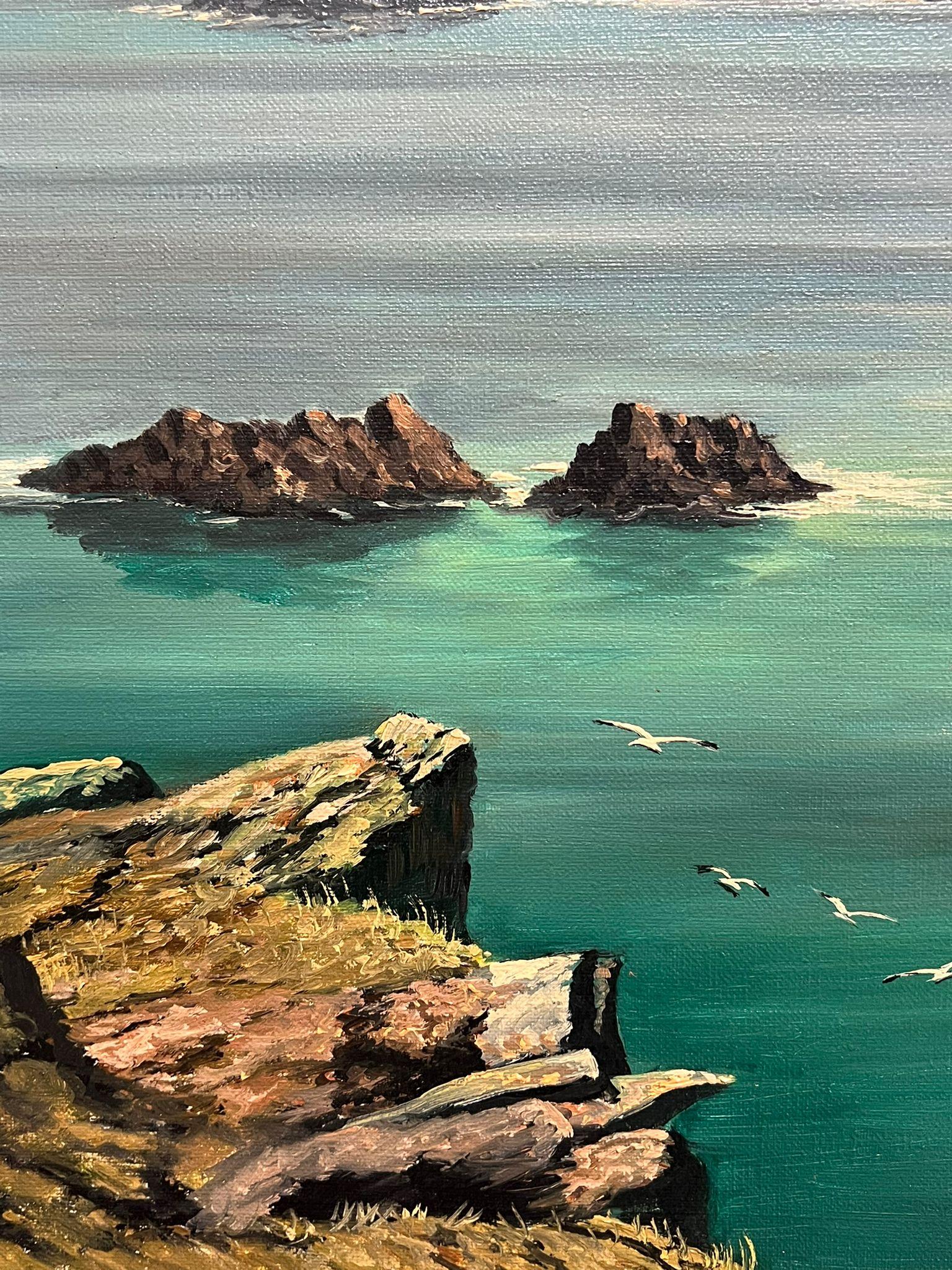 Paisaje costero irlandés Acantilados y océano Glen Head Condado de Donegal Pintura grande en venta 3