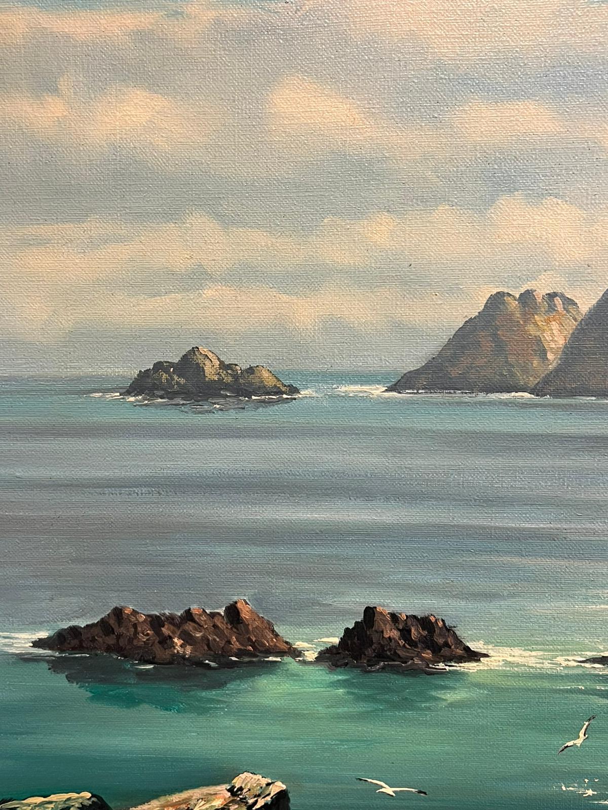 Paisaje costero irlandés Acantilados y océano Glen Head Condado de Donegal Pintura grande en venta 4