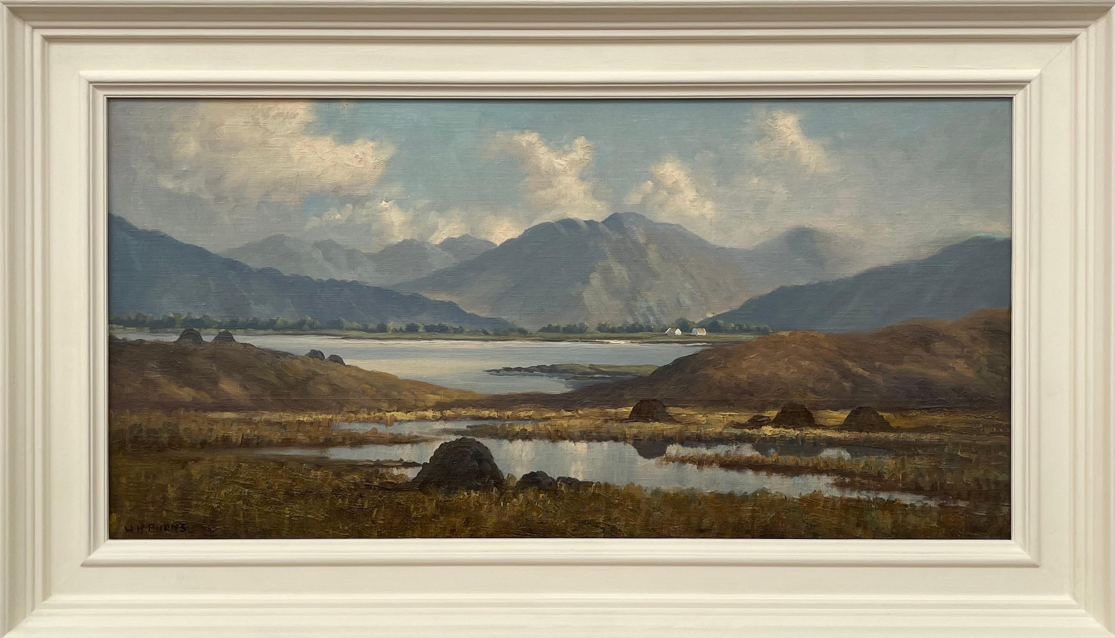 William Henry Burns Figurative Painting - Oil Painting of Mountain Lake Scene in Connemara Ireland by Modern Irish Artist