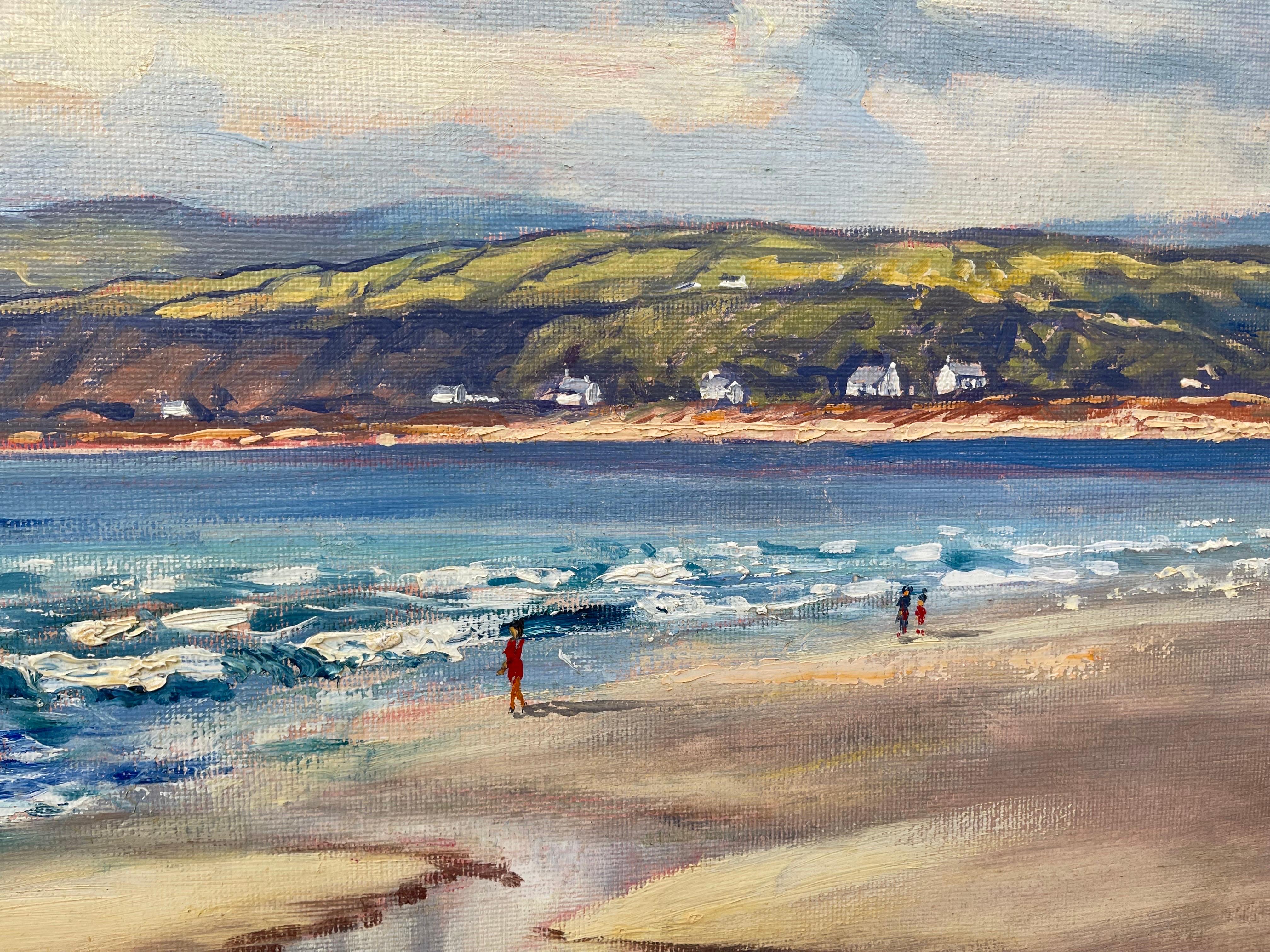 Pittura ad olio originale di una scena di spiaggia a Fairhead in Irlanda, realizzata da un artista irlandese moderno - Painting Realismo di William Henry Burns