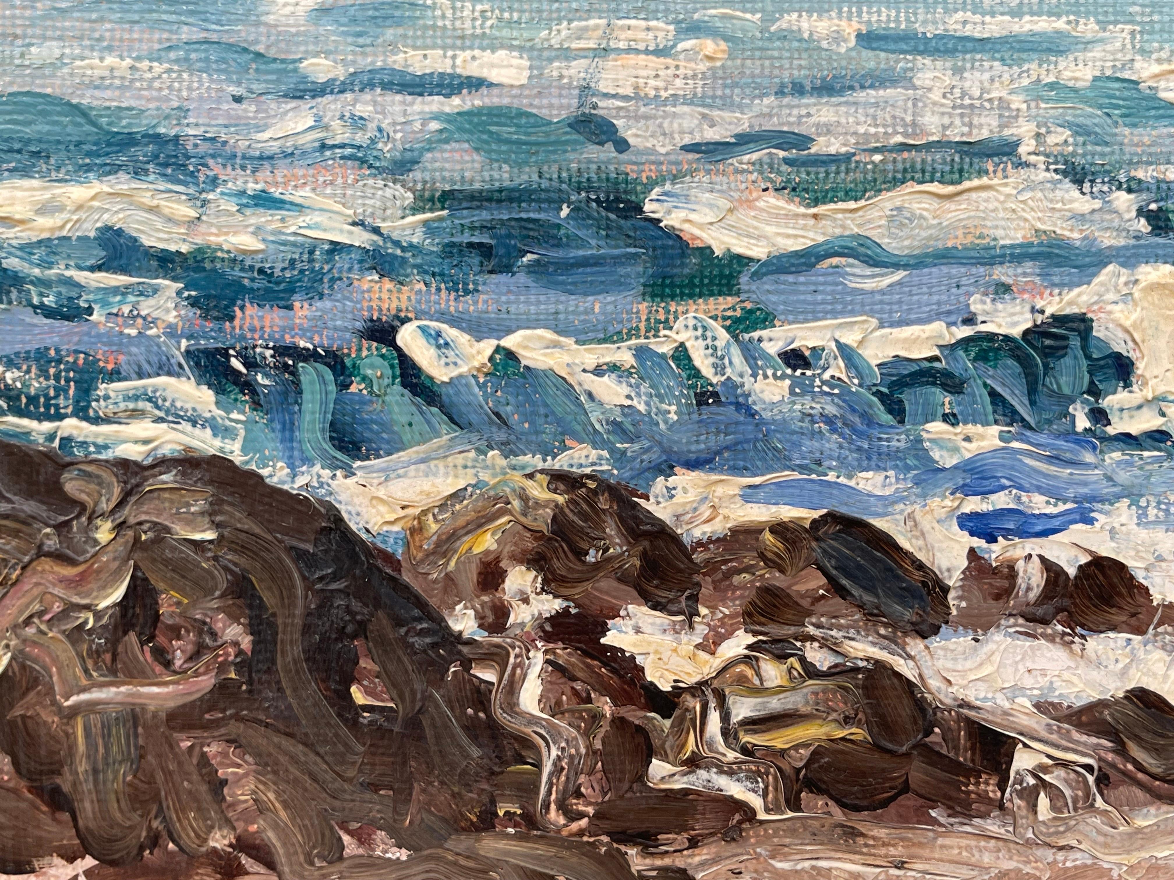 Peinture à l'huile originale d'une scène de plage avec des personnages à Fairhead, Irlande, par l'artiste irlandais moderne William Henry Burns (1924-1995).

L'œuvre d'art mesure 42 x 20 pouces 

William Henry Burns (1924-1995) était un peintre