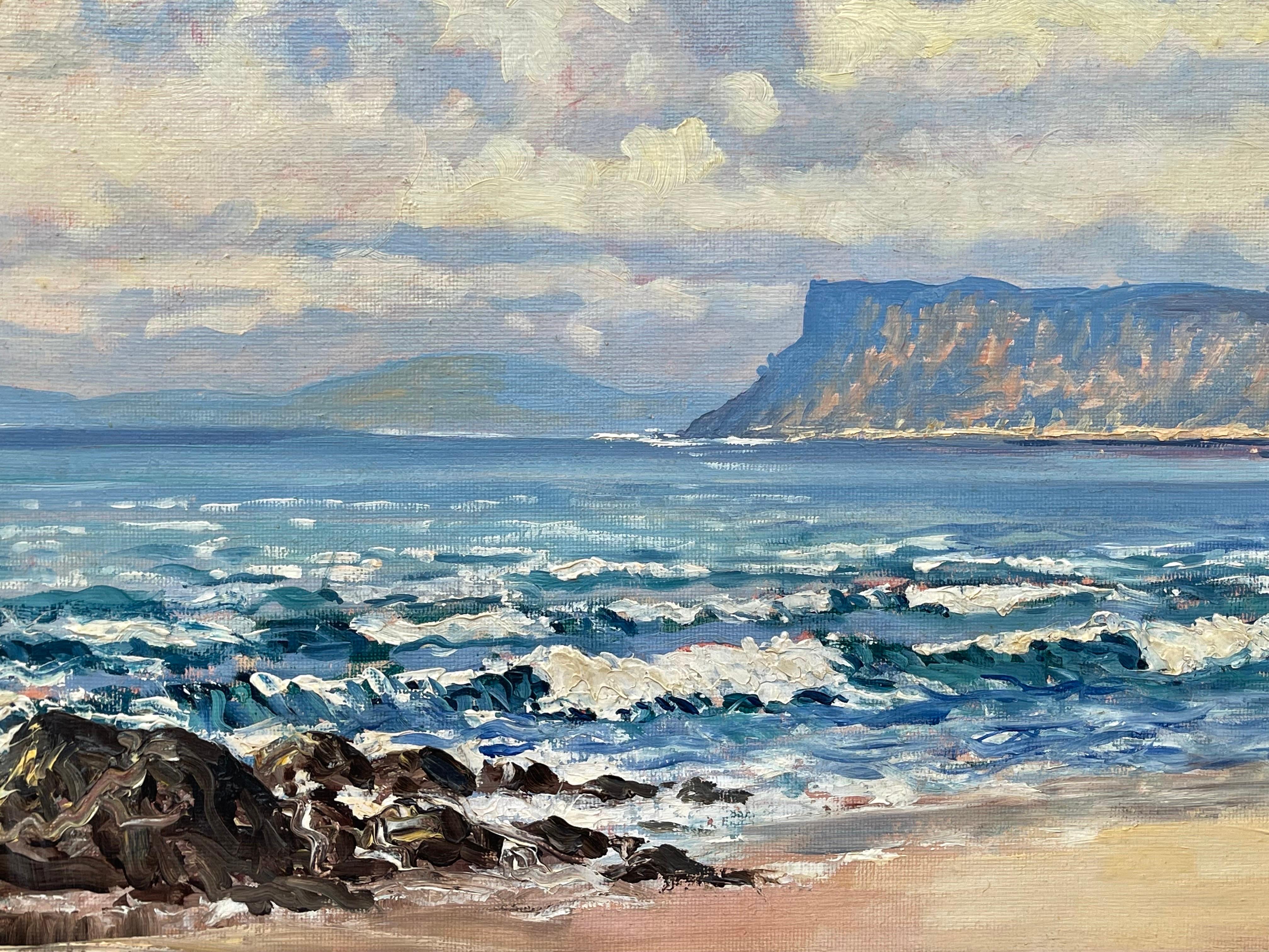 Original Oil Painting of Beach Scene at Fairhead Ireland by Modern Irish Artist For Sale 3
