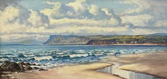 Vintage Original Oil Painting of Beach Scene at Fairhead Ireland by Modern Irish Artist