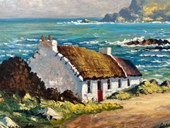 Vintage Oil Painting of Coastal Scene with Cottage at Glen Head Ireland by Irish Artist