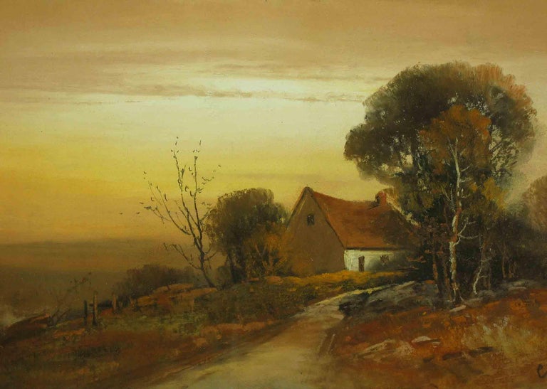 William Henry Chandler Pastel, Cottage in an Autumn Landscape For Sale