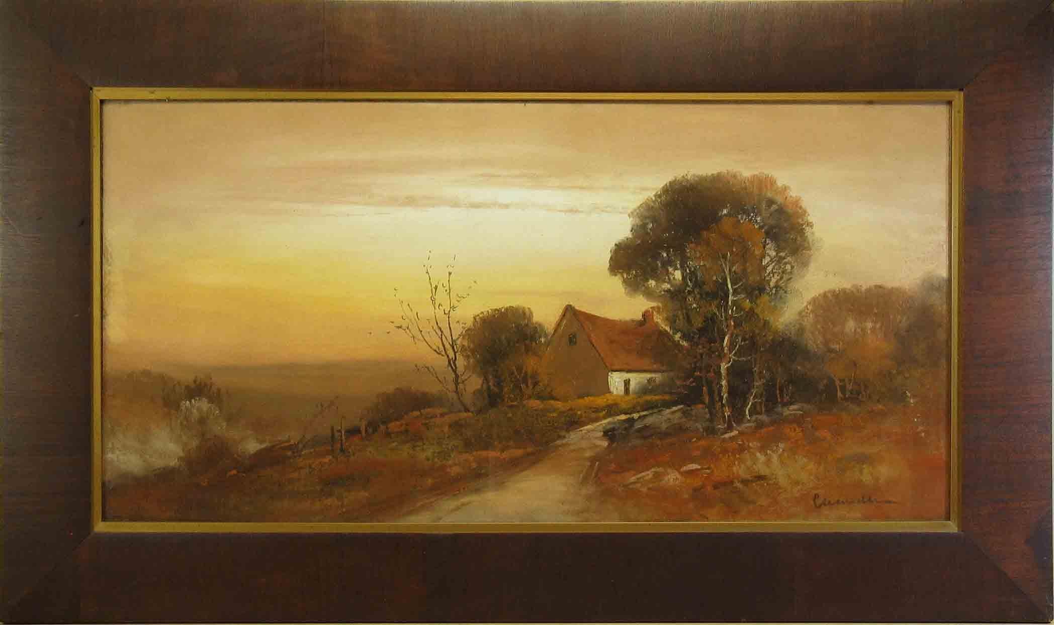 American Classical William Henry Chandler Pastel, Cottage in an Autumn Landscape For Sale