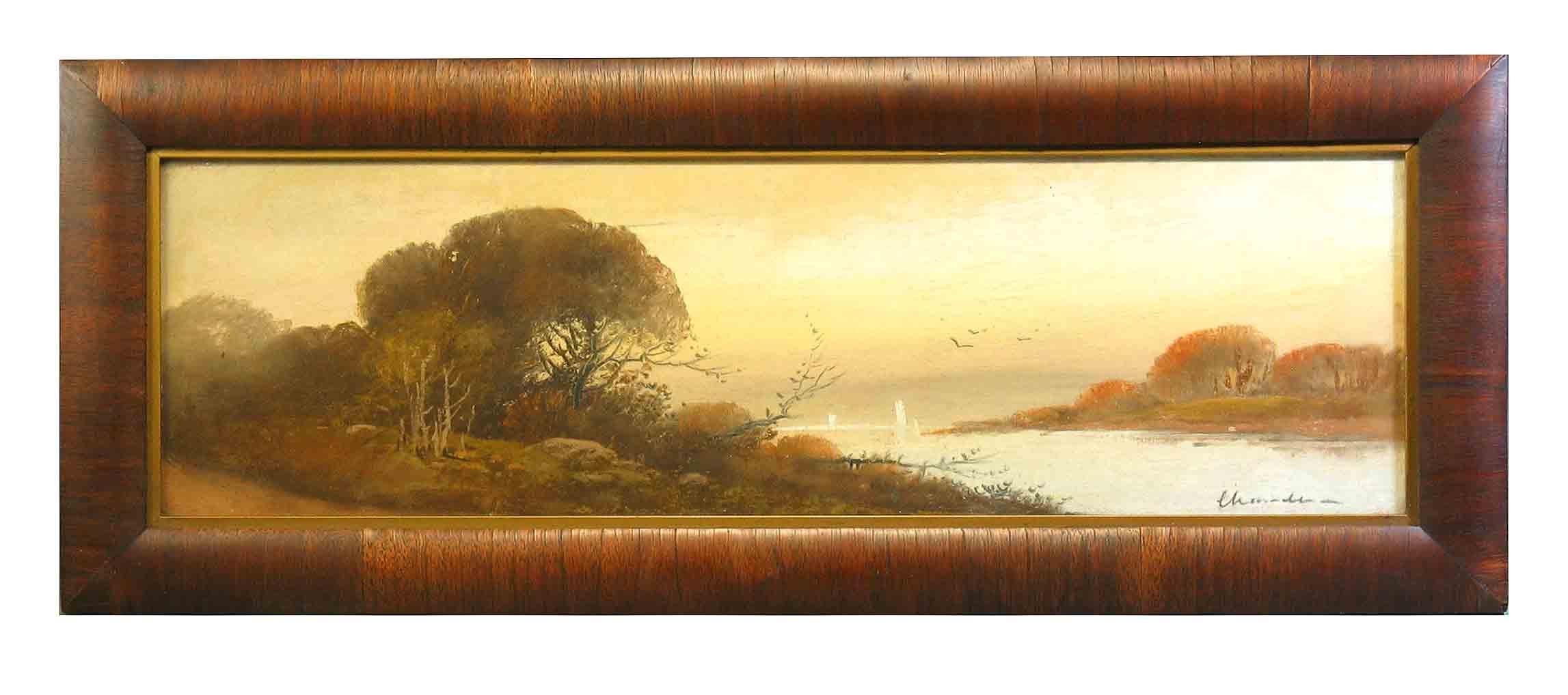American Classical William Henry Chandler Pastel, Lake Scene with Sailboats