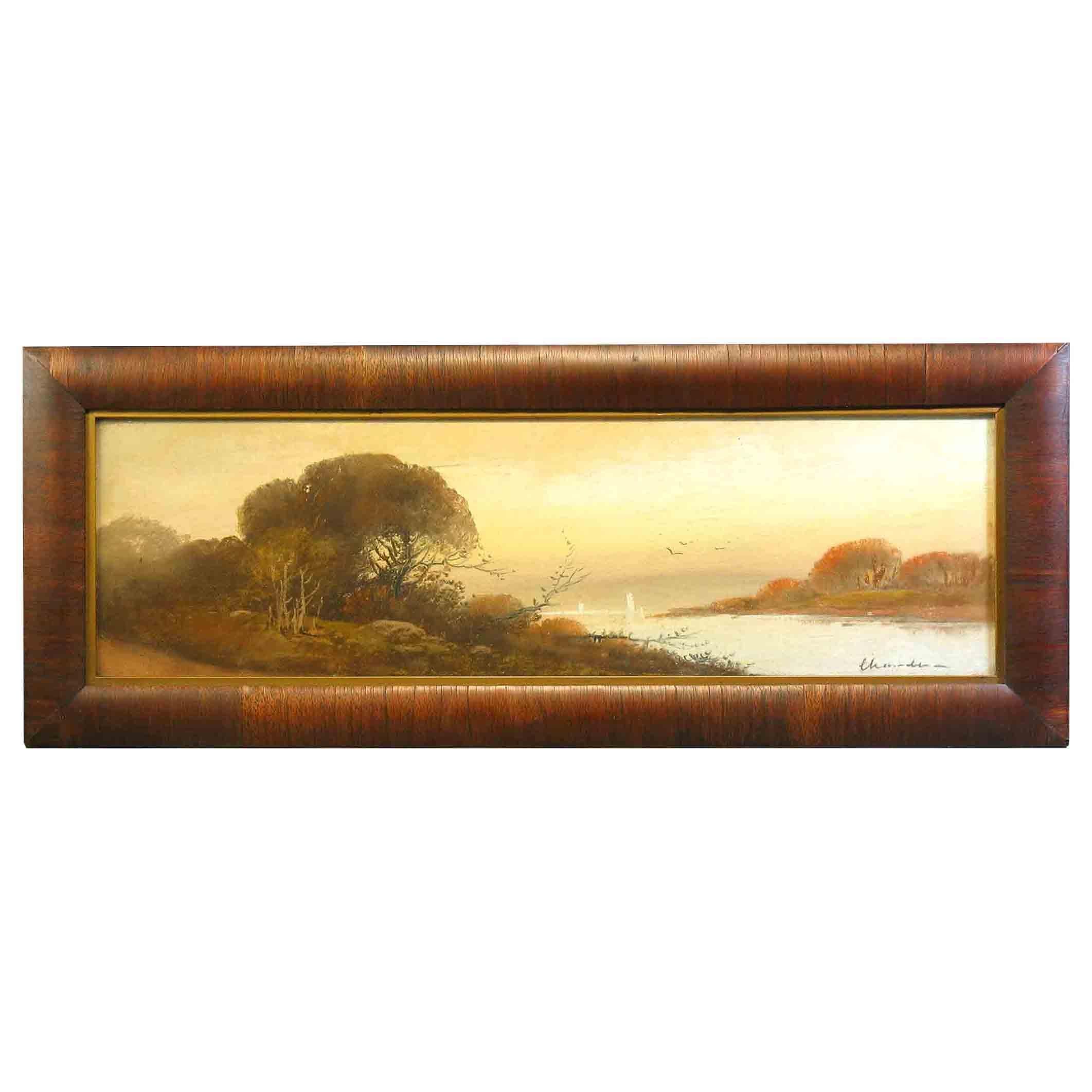 William Henry Chandler Pastel, Lake Scene with Sailboats