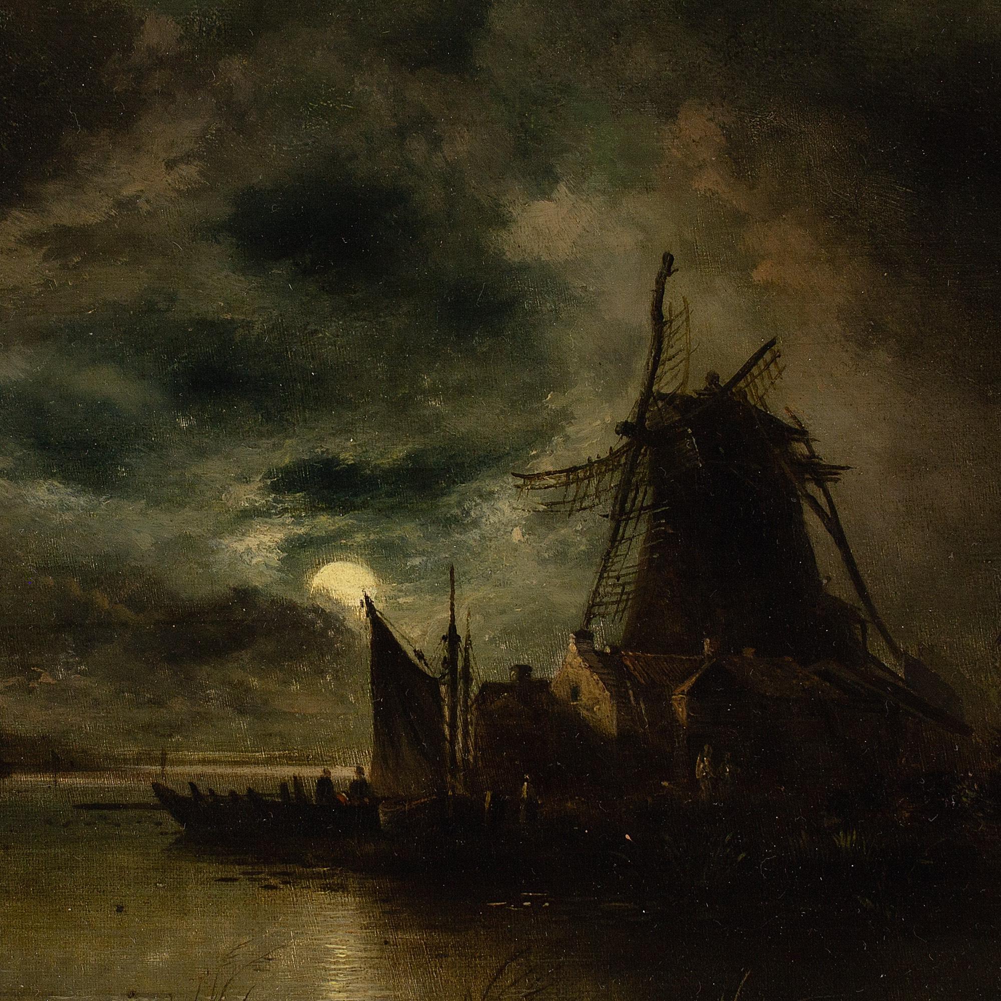 William Henry Crome, River Nocturne With Windmills, Oil Painting 4