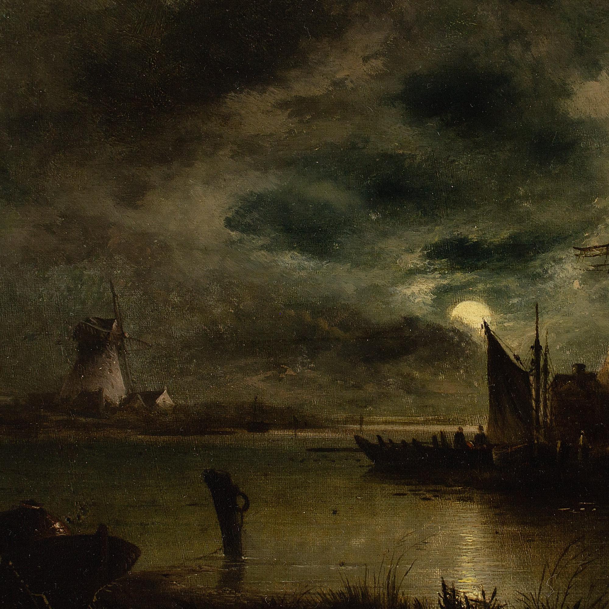 William Henry Crome, River Nocturne With Windmills, Oil Painting 5