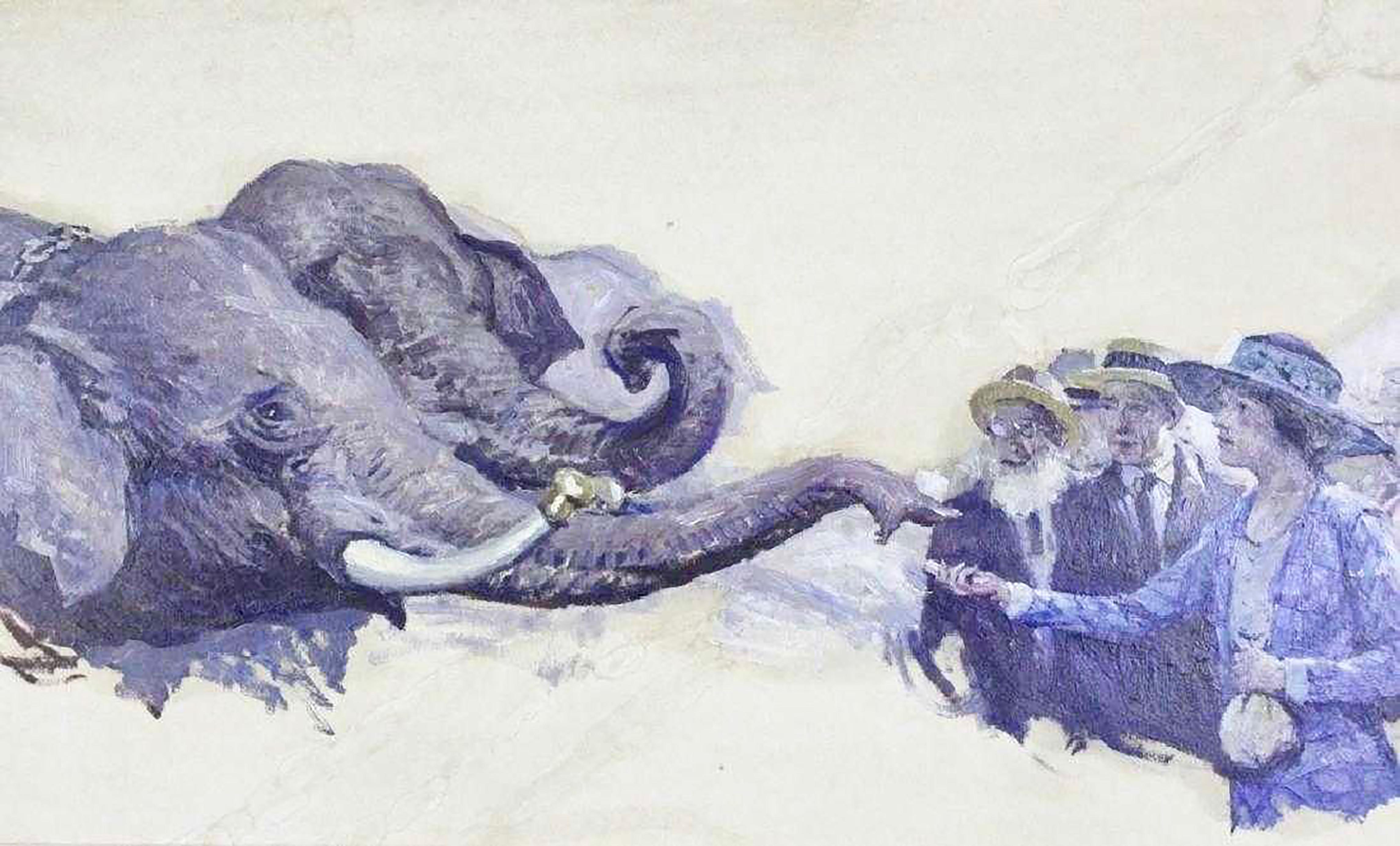 William Henry Dethlef Koerner Figurative Painting - Feeding the Elephants