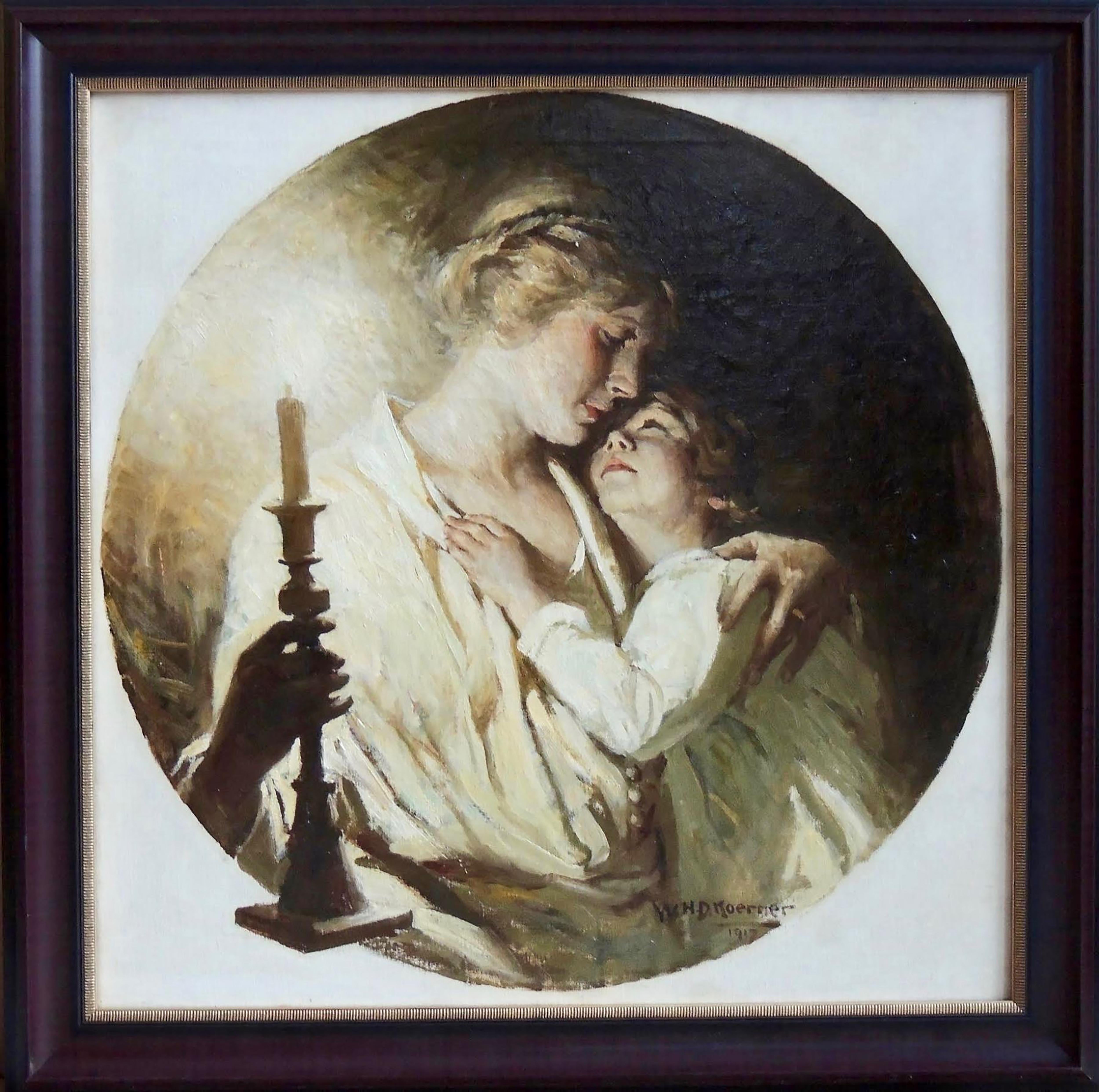 Mother with Child by Candlelight - Painting by William Henry Dethlef Koerner