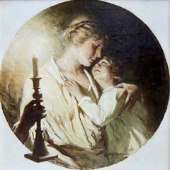 Mère et enfant par bougie de lumière