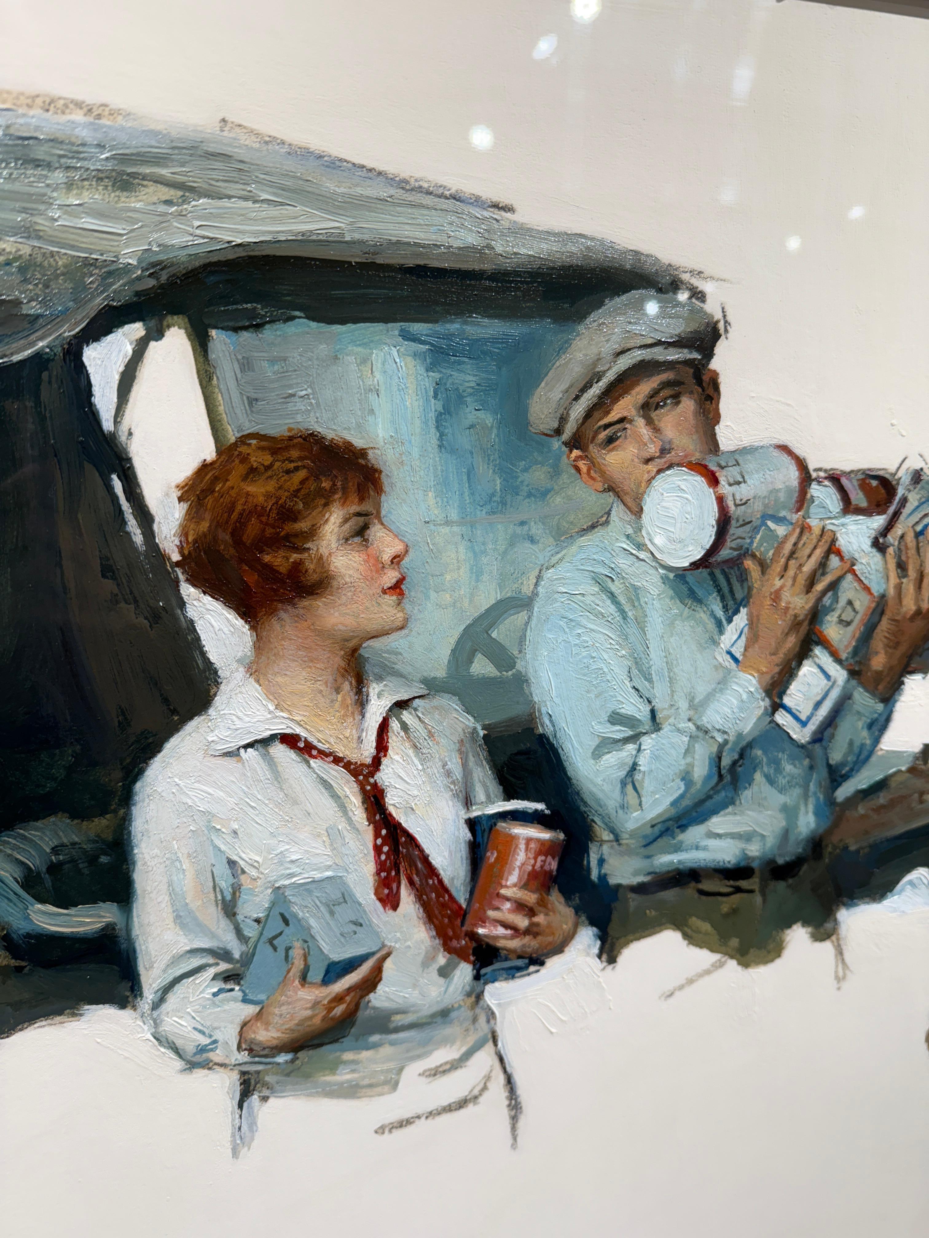 Di ritorno dal negozio generale - Figurative Painting Grigio di William Henry Dethlef Koerner