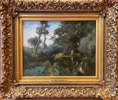 Paisaje al óleo titulado "Escena del río francés"