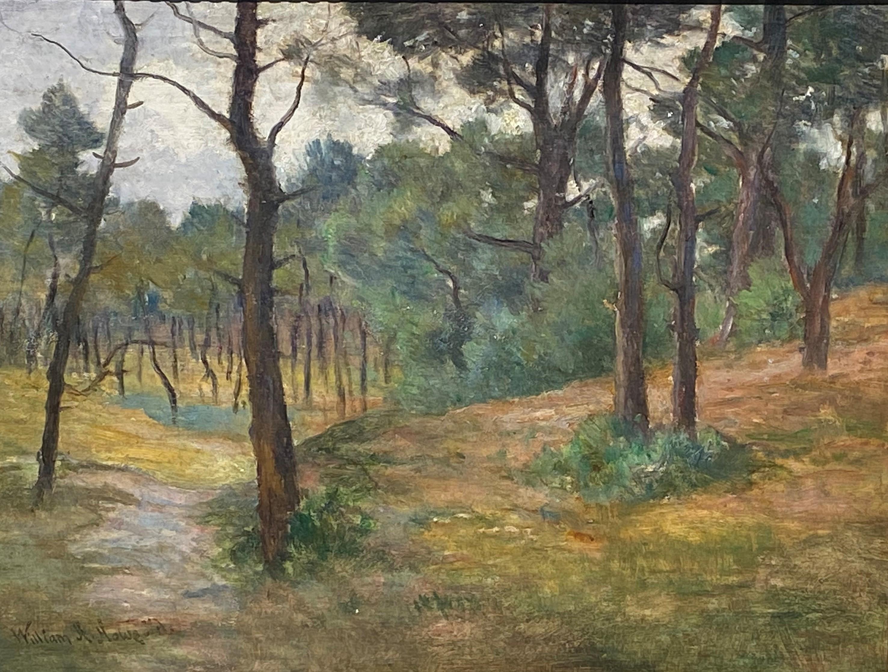 William H. Howe American 1846-1929 Landscape in Original Barbizon Frame ca. 1880 - Painting by William Henry Howe