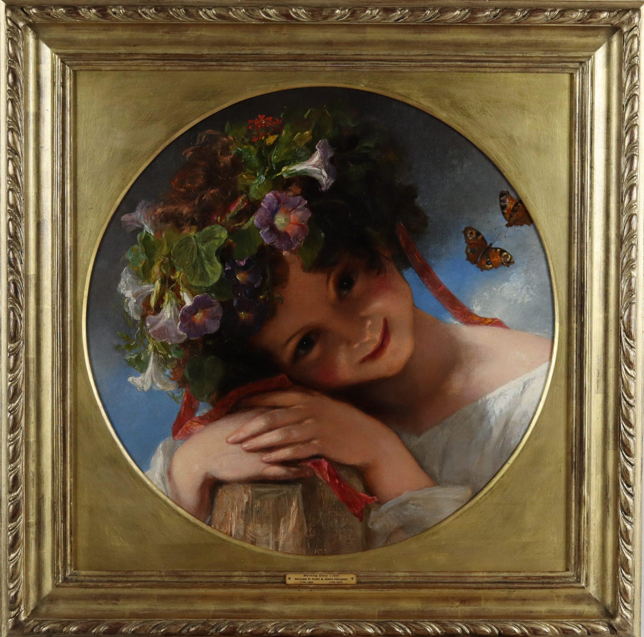 A Young Girl Wearing a Garland of Flowers - Painting by William Henry Hunt 