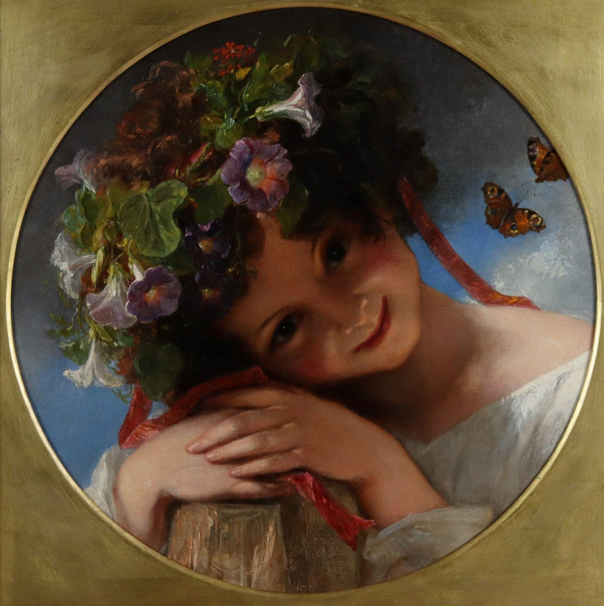 A Young Girl Wearing a Garland of Flowers