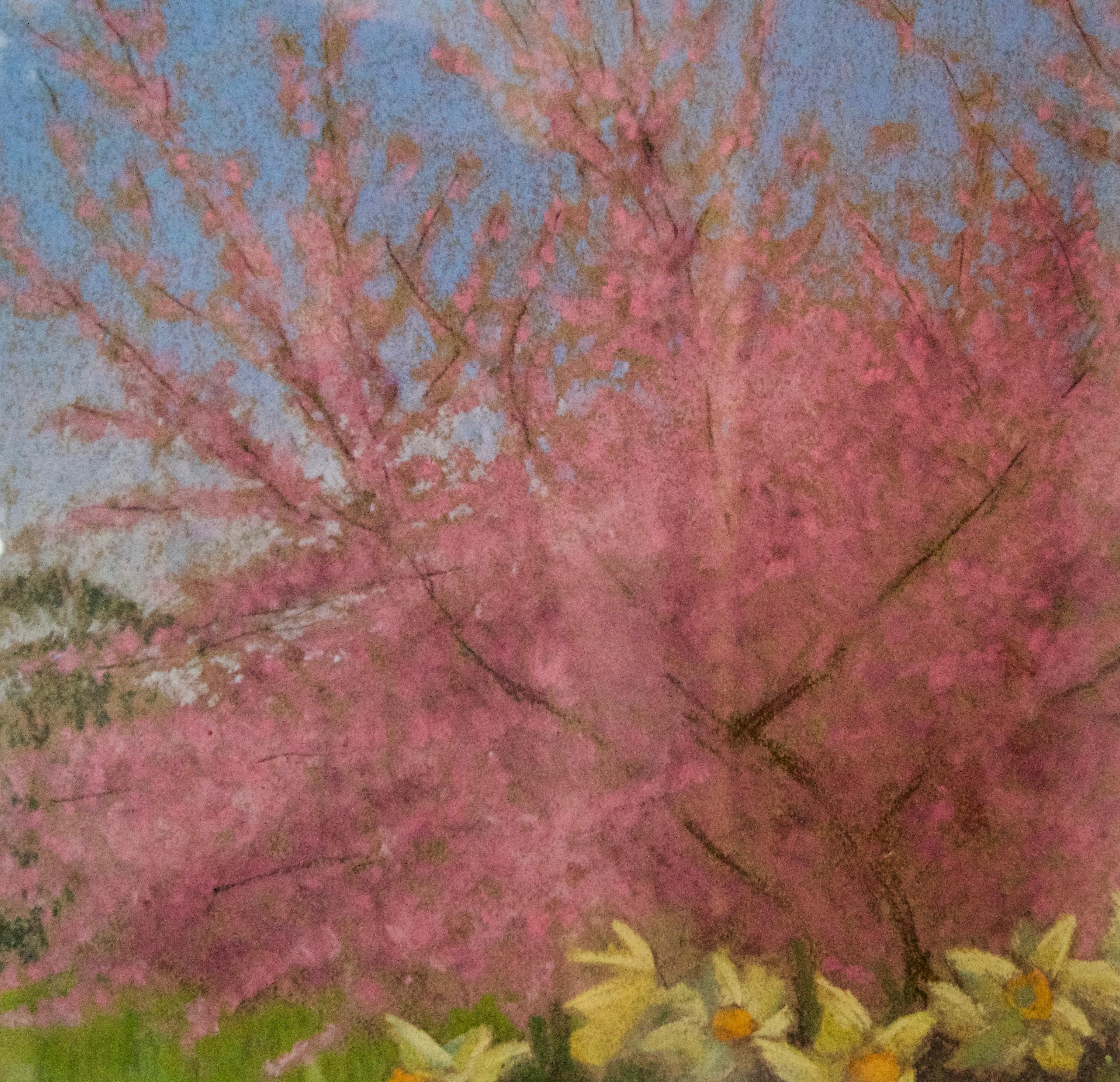 Albero di meli in fiore e denti di leone - Olio di paesaggio impressionista della metà del XX secolo - Painting Postimpressionismo di William Henry Innes