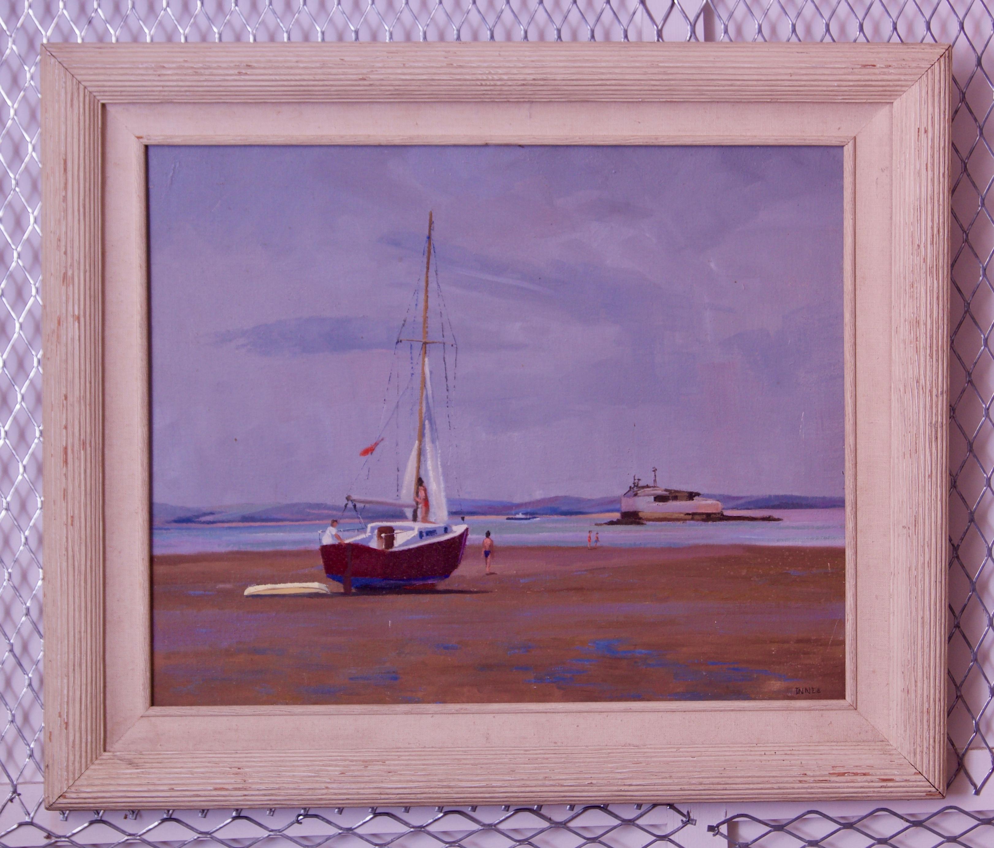 Bembridge Beach - Isle of Wight Mid 20th Century Impressionist Oil Pastel Innes - Painting by William Henry Innes