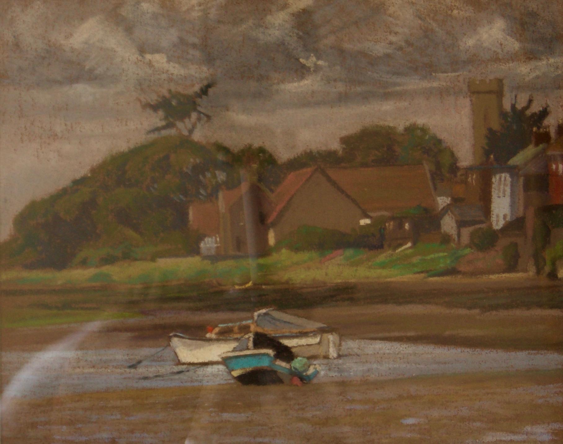 Landscape Painting di William Henry Innes - In riva al mare - Paesaggio impressionista a olio e pastello della metà del XX secolo di Innes