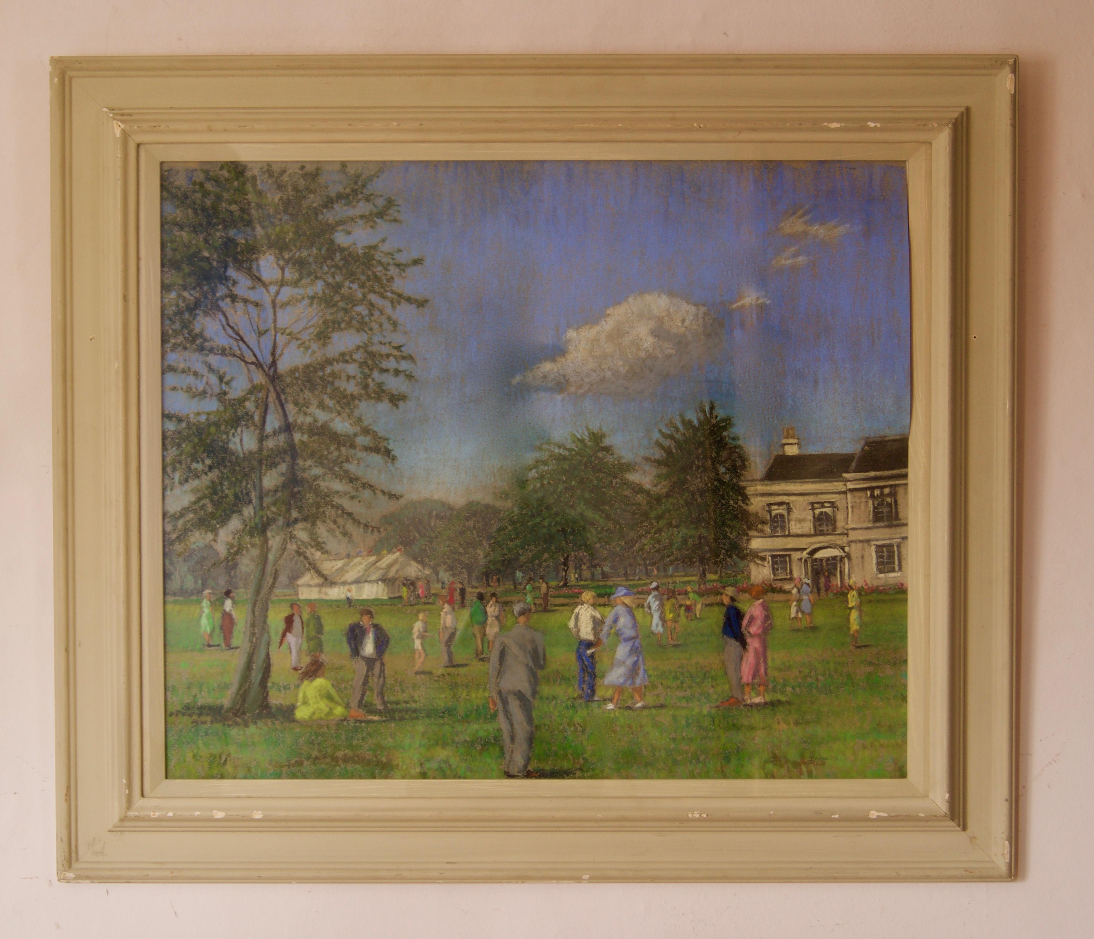 Celebración campestre - Óleo impresionista de mediados del siglo XX de una casa solariega - Painting de William Henry Innes