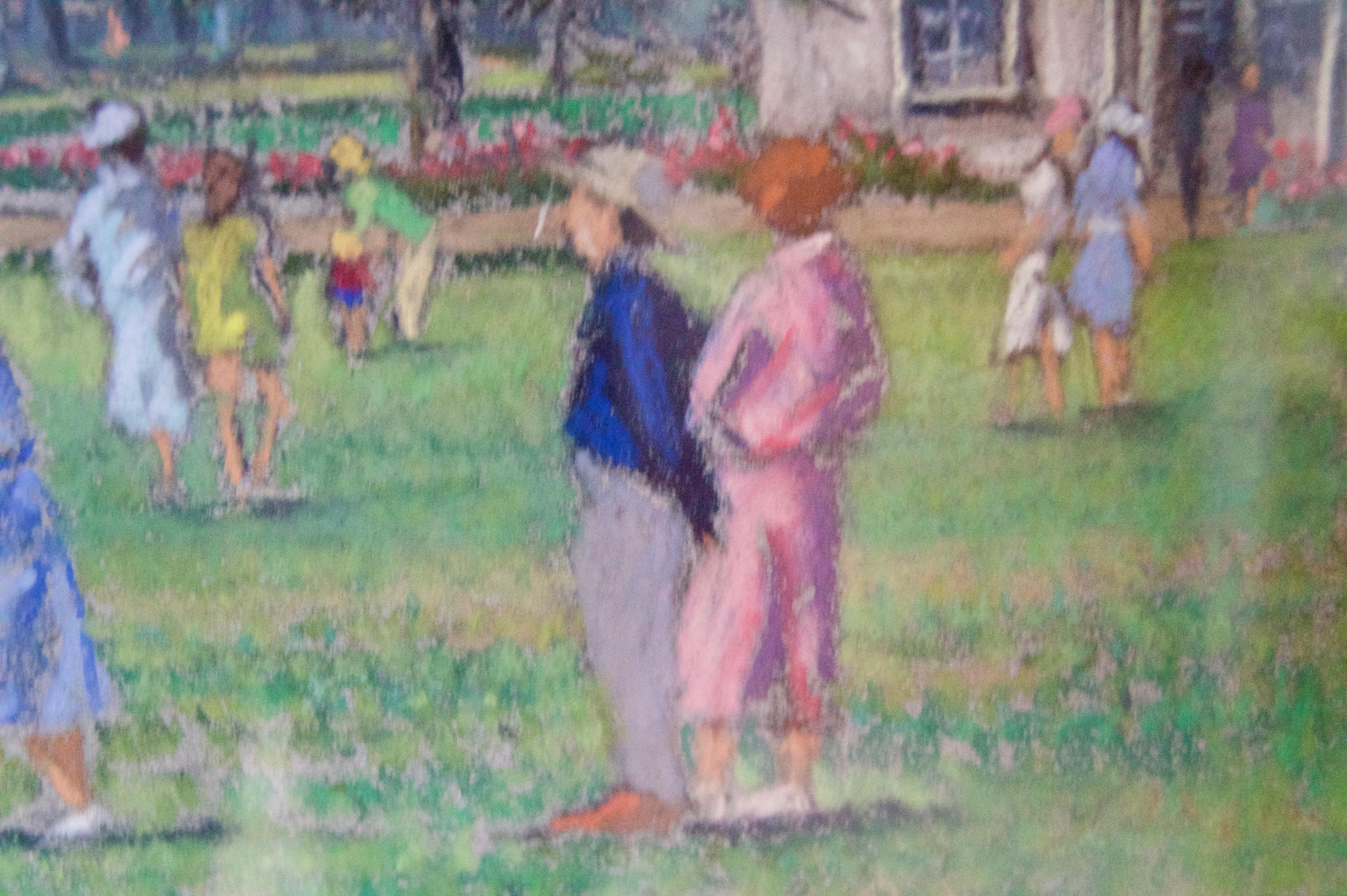 Celebración campestre - Óleo impresionista de mediados del siglo XX de una casa solariega - Painting Posimpresionista de William Henry Innes