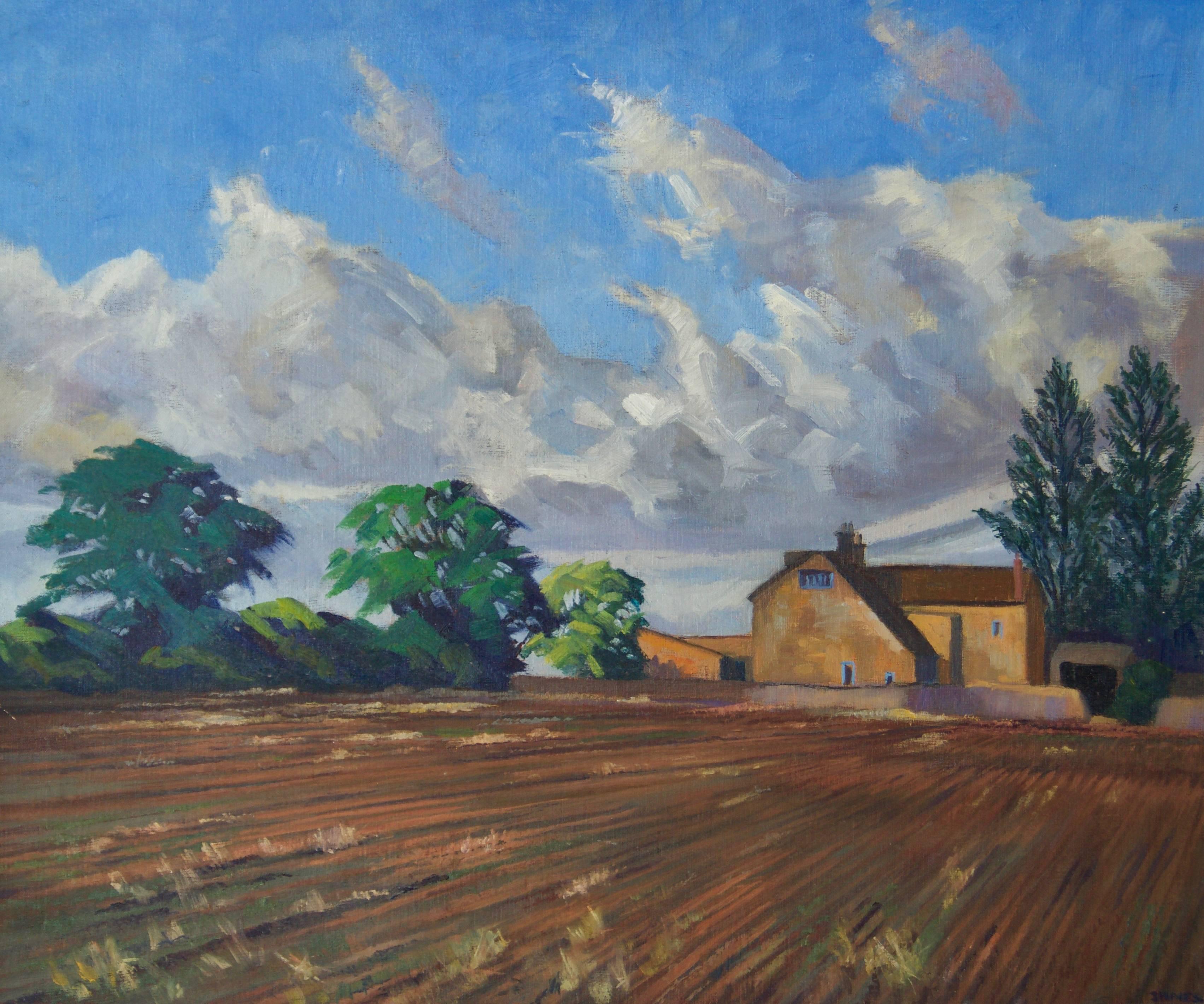 Farmhouse anglaise - Huile impressionniste du milieu du 20e siècle par William Henry Innes