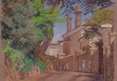 English Town - Mid - Late 20th Century Impressionist Oil Pastel Town by Innes