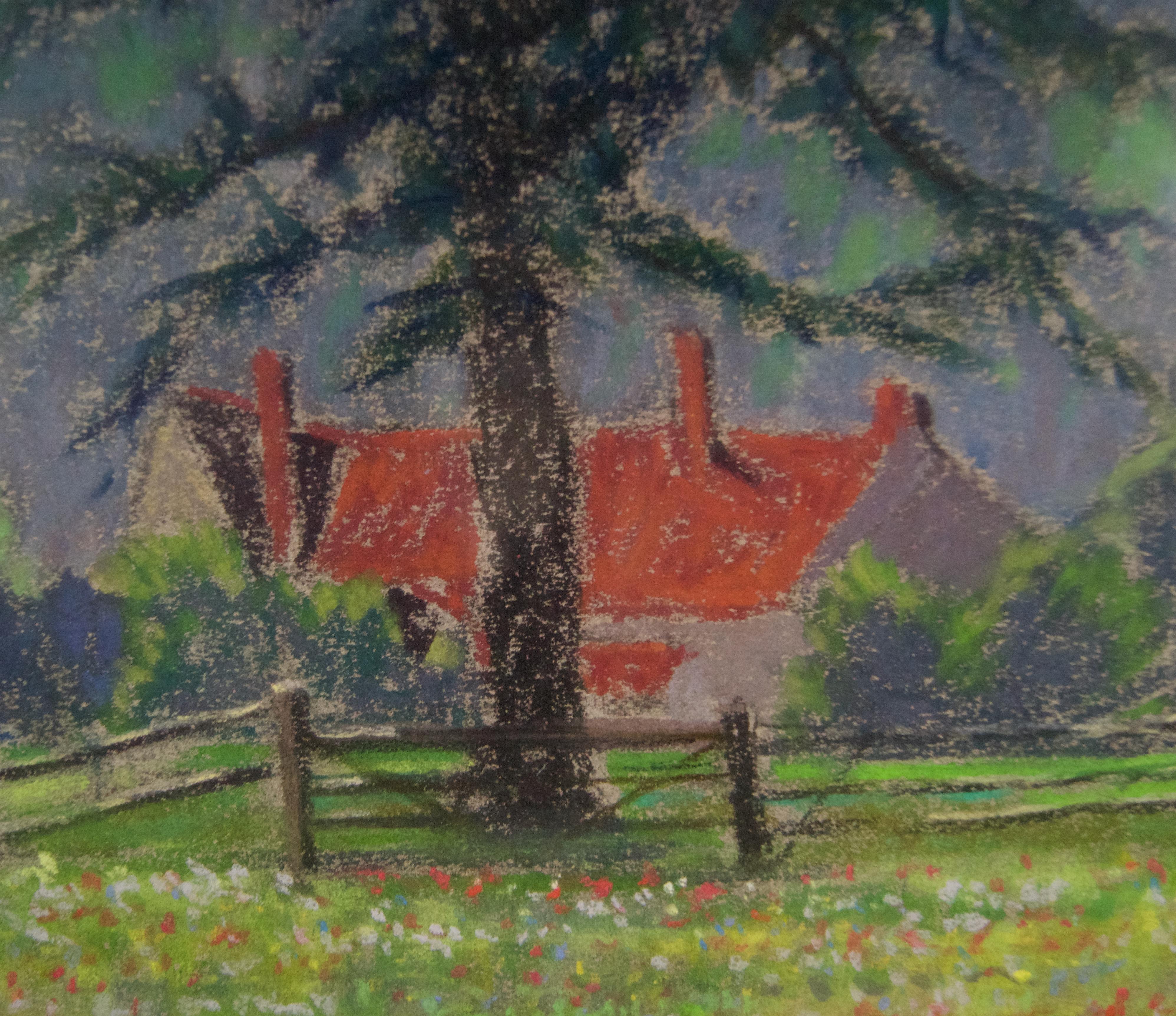 Farmhouse Landscape - Mid 20th Century Impressionist Oil by William Henry Innes For Sale 2