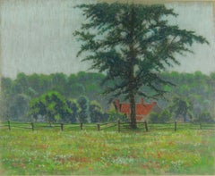 Vintage Farmhouse Landscape - Mid 20th Century Impressionist Oil by William Henry Innes