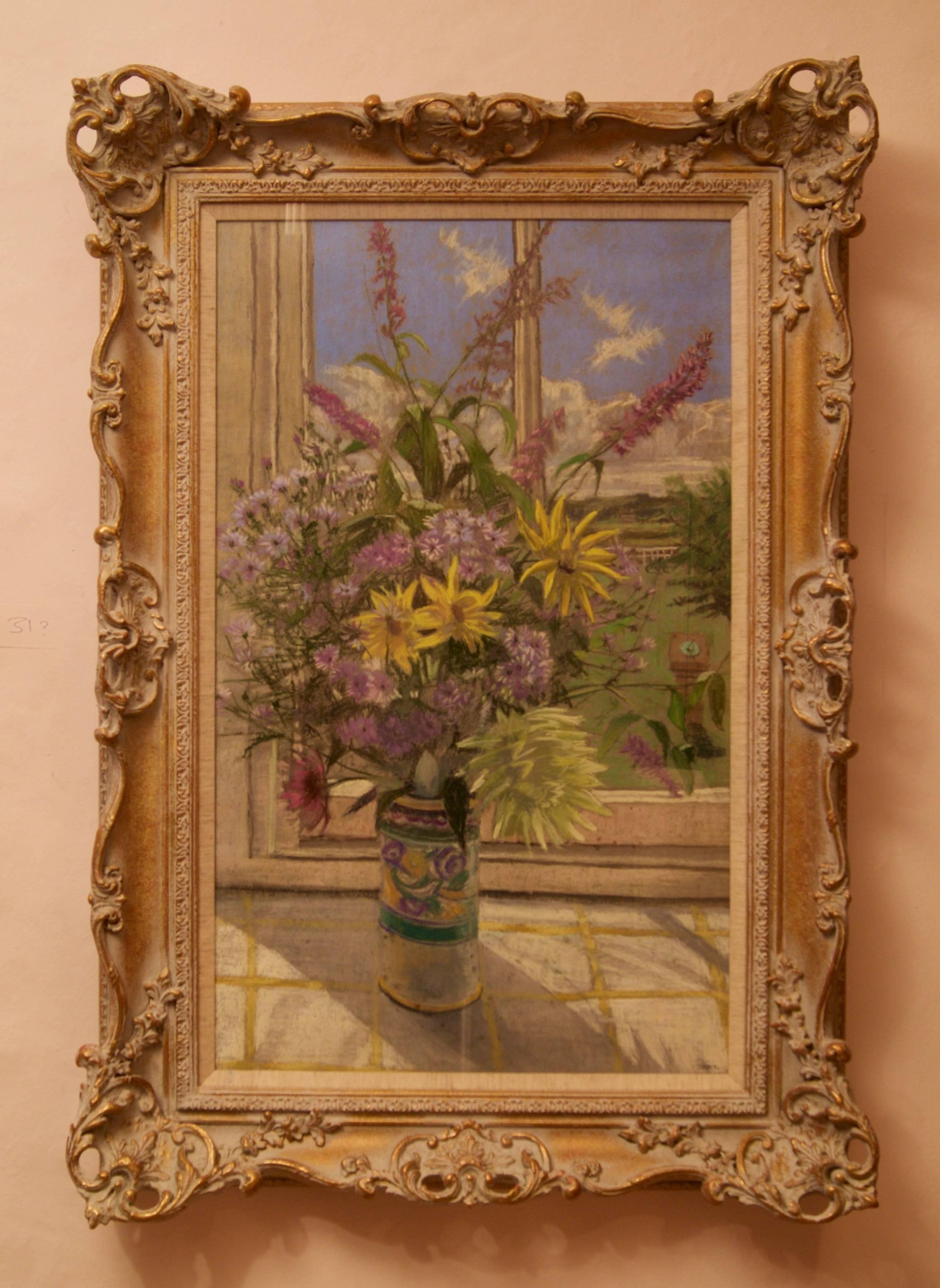 Flowers By My Window - 20th Century Still Life Pastel by William Henry Innes For Sale 1