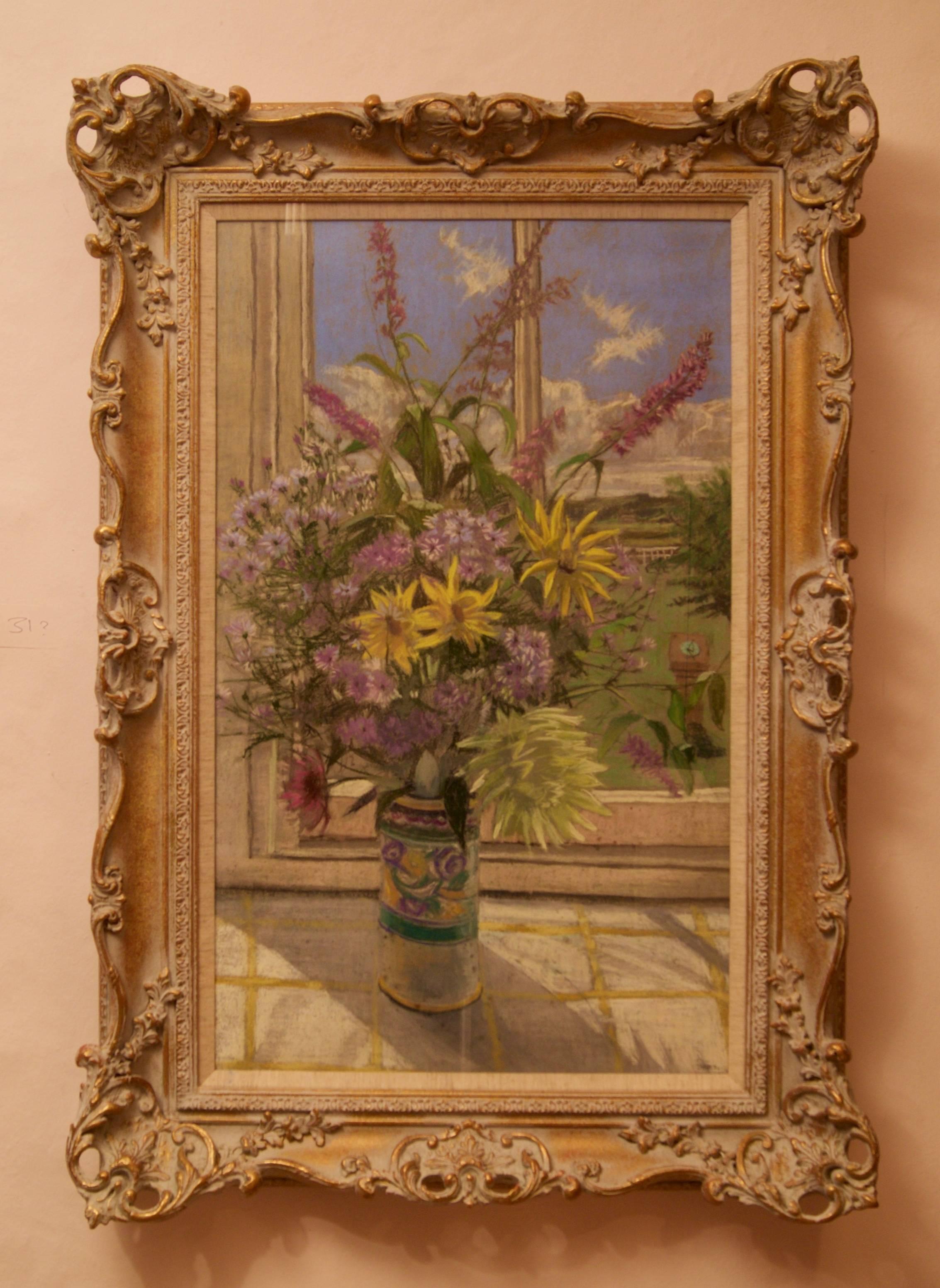 Flowers By My Window - Natura morta pastello del XX secolo di William Henry Innes in vendita 1