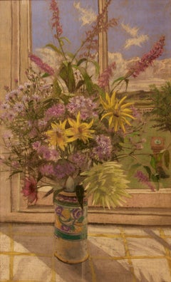 Blumen am Fenster – Stillleben in Pastell von William Henry Innes, 20. Jahrhundert