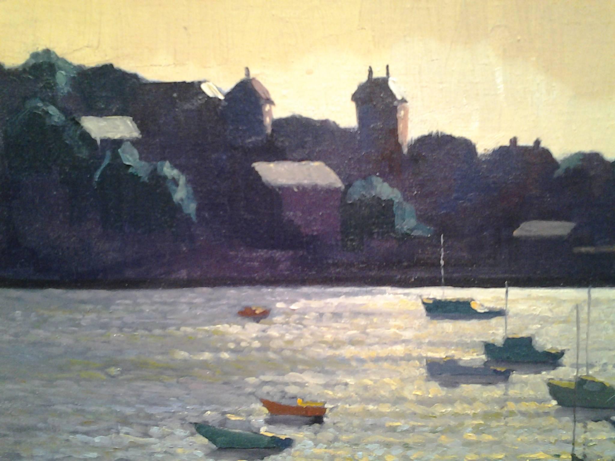 HARBOUR AT FIRST LIGHT - Post-Impressionist Painting by William Henry Innes