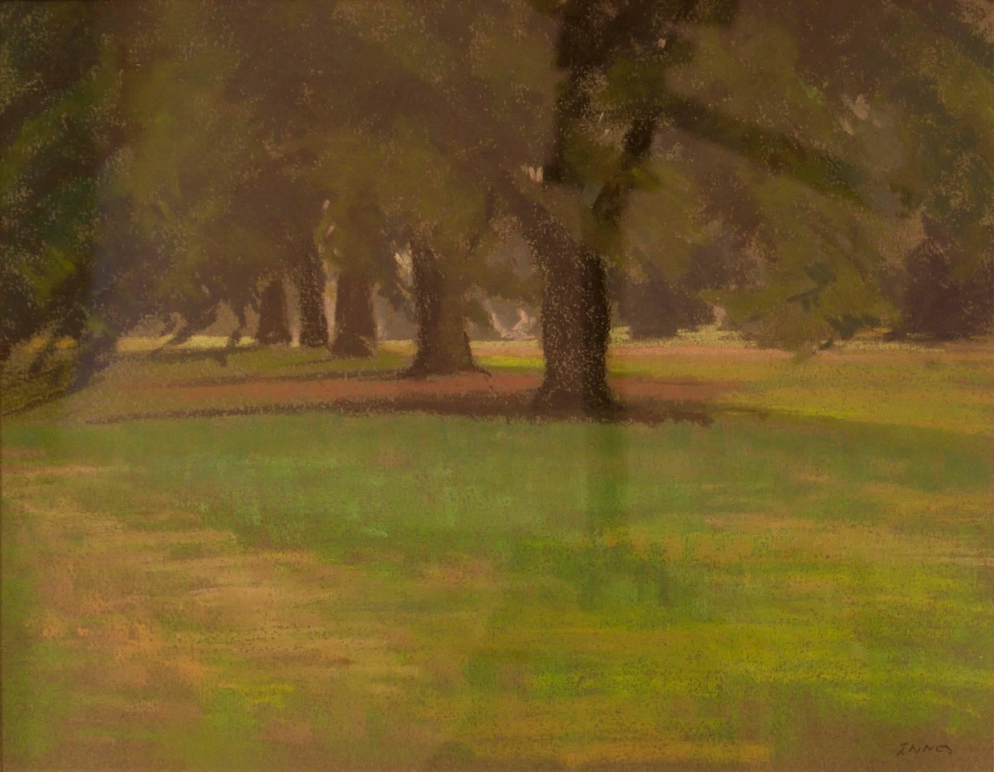 William Henry Innes Landscape Painting - Hyde Park Pre Storm - Mid 20th Century Impressionist Oil Pastel by William Innes
